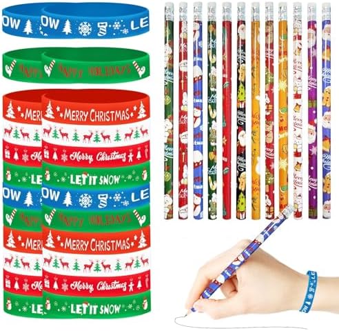 48 Pcs Christmas Pencils Set 24 Christmas Pencil with Eraser 24 X...