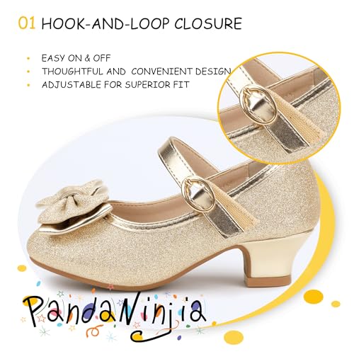 Image of PANDNAINJIA Girls Dress Shoes Toddler Heels Mary Jane Pumps | Little Big Kids Low Heel Flower Girl Bow Wedding Party Church Communion Princess Shoes