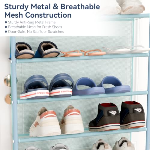 Image of Whitmor 36 Pair Over the Door Shoe Rack,12 Tier Hanging Shoe Organizer with Metal Frame & Mesh shelves, Heavy Duty Shoe Storage Holder for Door,No Drill Installation, 74 inch H x 21.7 inch W x 7.5 inch D, Blue