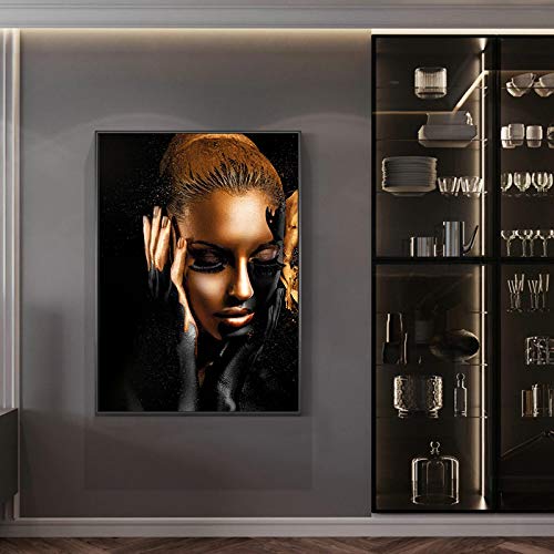 Impression toile noire dorée portrait africain décoration murale - 4