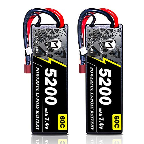 Lipo Battery, MOOCK 2S 7.4V 60C 5200mAh RC Lipo Hard Case with Dean-Style T Connector for RC Car Trucks Boat Helicopter Airplane 1/8 1/10 RC Vehicle（2 Pack）