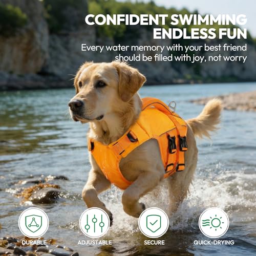 KONVINIT Schwimmweste Hund,Hundeschwimmweste,Schwimmwesten für Hunde -Dog Life Jacket für Kleine Mittel Große Hunde zum Bootfahren,Schwimmen,Surfen,Größenverstellbar mit Griff und Reflektoren
