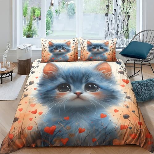 Housse de couette chaton imprimé 3D avec fermeture éclair pratique