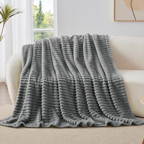 BEDELITE Ribbed Grey Throw Blanket for Couch, 50"x60" | Ultra-Soft Plush Fleece, Warm Yet Lightweight, Ribbed Texture, Home Decor, Machine Washable, Giftable, All-Season Use - image 8
