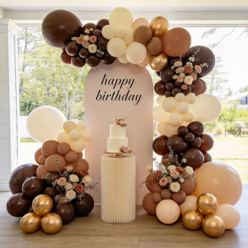 Image of Brown Balloons Garland Arch Kit, Gold,Neutral Brown,Sand White,144 pcs | Coffee Balloons for Birthday Bear themed Baby Shower Wedding Party Decorations