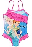 alles-meine.de GmbH Badeanzug mit Rüschen - Disney Frozen - die Eiskönigin - incl. Name - Größe 3 bis 4 Jahre - Gr. 104 bis 110 - für Mädchen Kinder - rosa Röckchen / Einteil..