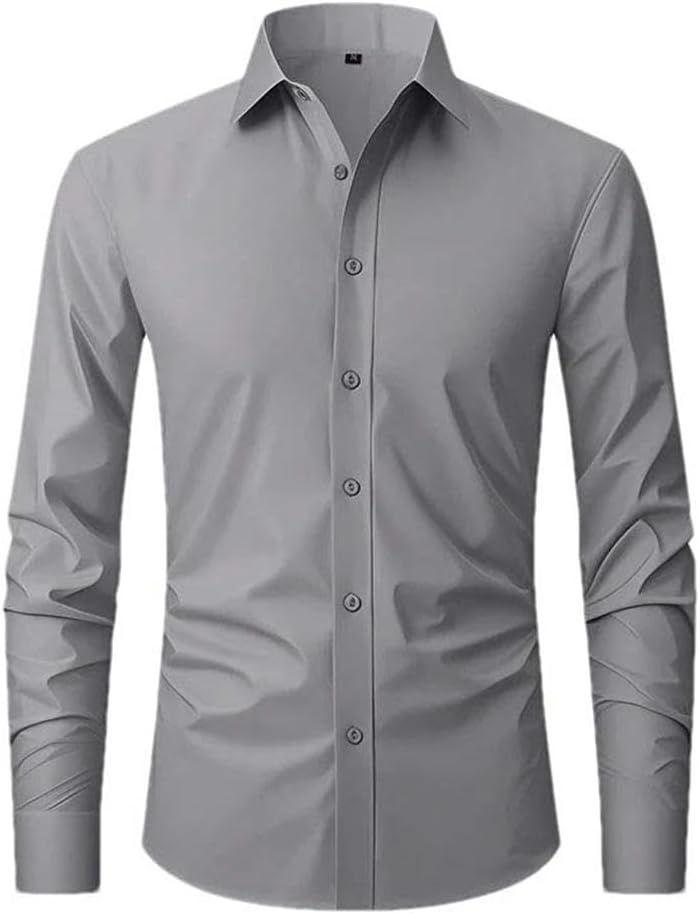 Men's Shirt Long Sleeve Lapel Anti-Wrinkle Stretch Single-Breasted Cardigan Office Work Solid Color Stand-up Collar Shirt