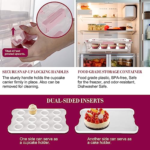 ARC 3-tiers Cupcake Carrier (Pink) - Cupcake Holder and Cake Transport Container that Holds up to 36 Cupcakes or 3 Large Cakes - BPA-Free, Great for Parties & Festivals - Thumbnail 4