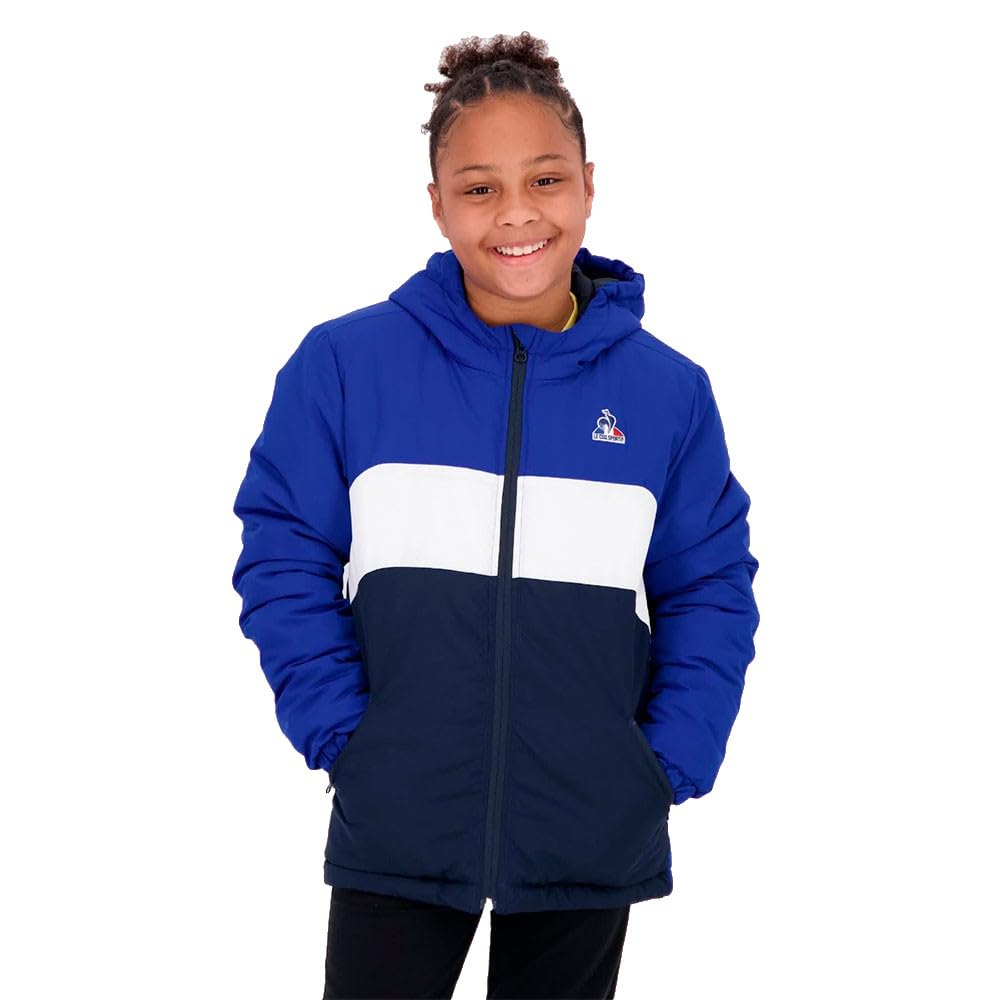 Le Coq Sportif - ESS Piumino Heavy N°1 - Caldo idrorepellente foderata con cappuccio con zip e maniche elastiche per bambini - 12 anni - Blu Elect