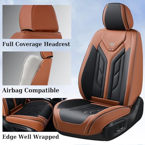 Image of Coverado Front Seat Covers, Car Seat Covers Front Seats, Leather Seat Covers for Cars, Automotive Seat Covers Car Seat Protector Car Accessories Fit for Most Sedans SUV Pick-up Truck(Black&Brown)