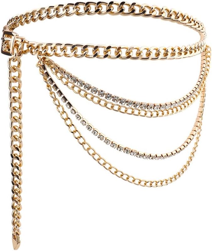 Waist Chain Women's Pin Buckle Chain Belt Decoration Dress Gold Hollow Multilayer Girdle