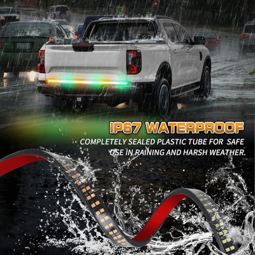 Image of 48 inch 288 LED Tailgate Strobe Lights Rear Emergency Lights | Amber Green Flashing Warning Hazard Caution Safety Light Strip for Tow Plow Trucks Construction Vehicles Pickup Trailer