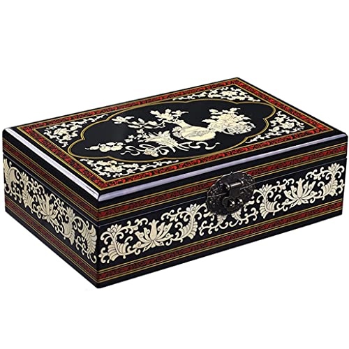 Jewelry Box Boîte À Bijoux Casier De Rangement Organisateur avec Serrure, Doublure en Velours, en Bois Support D'affichage, Étui À Bijoux pour Bagues, Colliers (Color : Black, Size : 28x18x10cm)