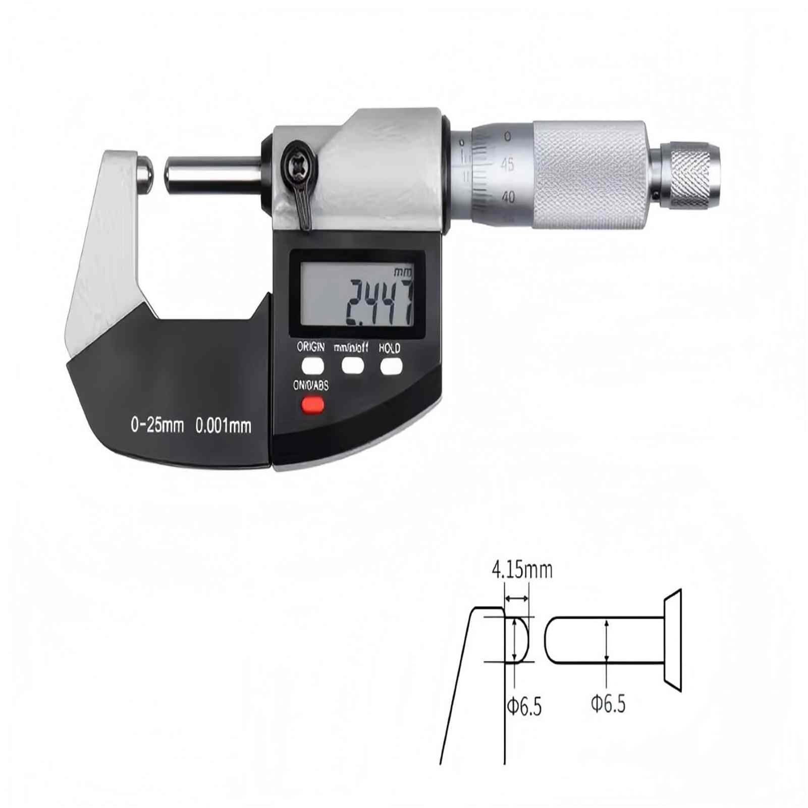 Messung Digitales Außenmikrometer 0-25 mm 0,001 Doppelrundkopf-Mikrometer Genaues Messwerkzeug