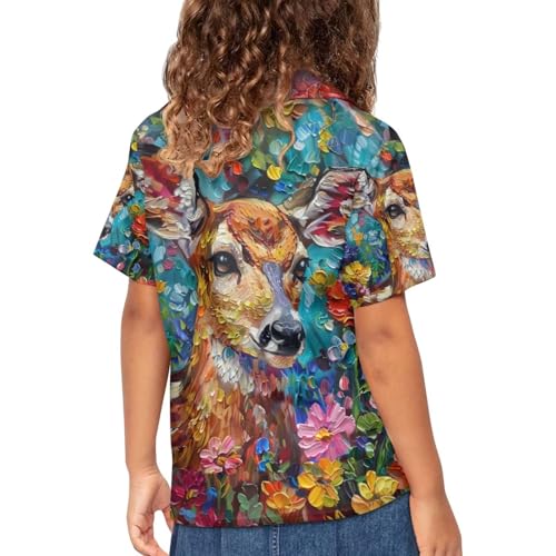 Image of PinUp Angel Funky Casual Hawaiian Shirt Kids Boys Girls Art Oil Painting Animal Pattern Short Sleeve Unisex Beach Shirt