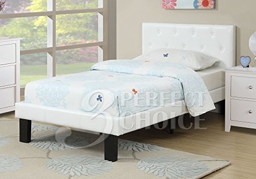 Poundex PU Upholstered Platform Bed, Twin, White