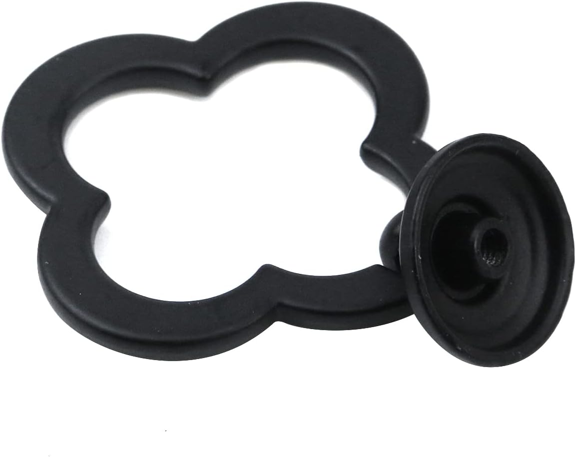 Bitray Drop Ring Pulls Matt Black Fower Shape Single Hole Cabinet Knobs for Closet Cupboard Wardrobe -4pcs