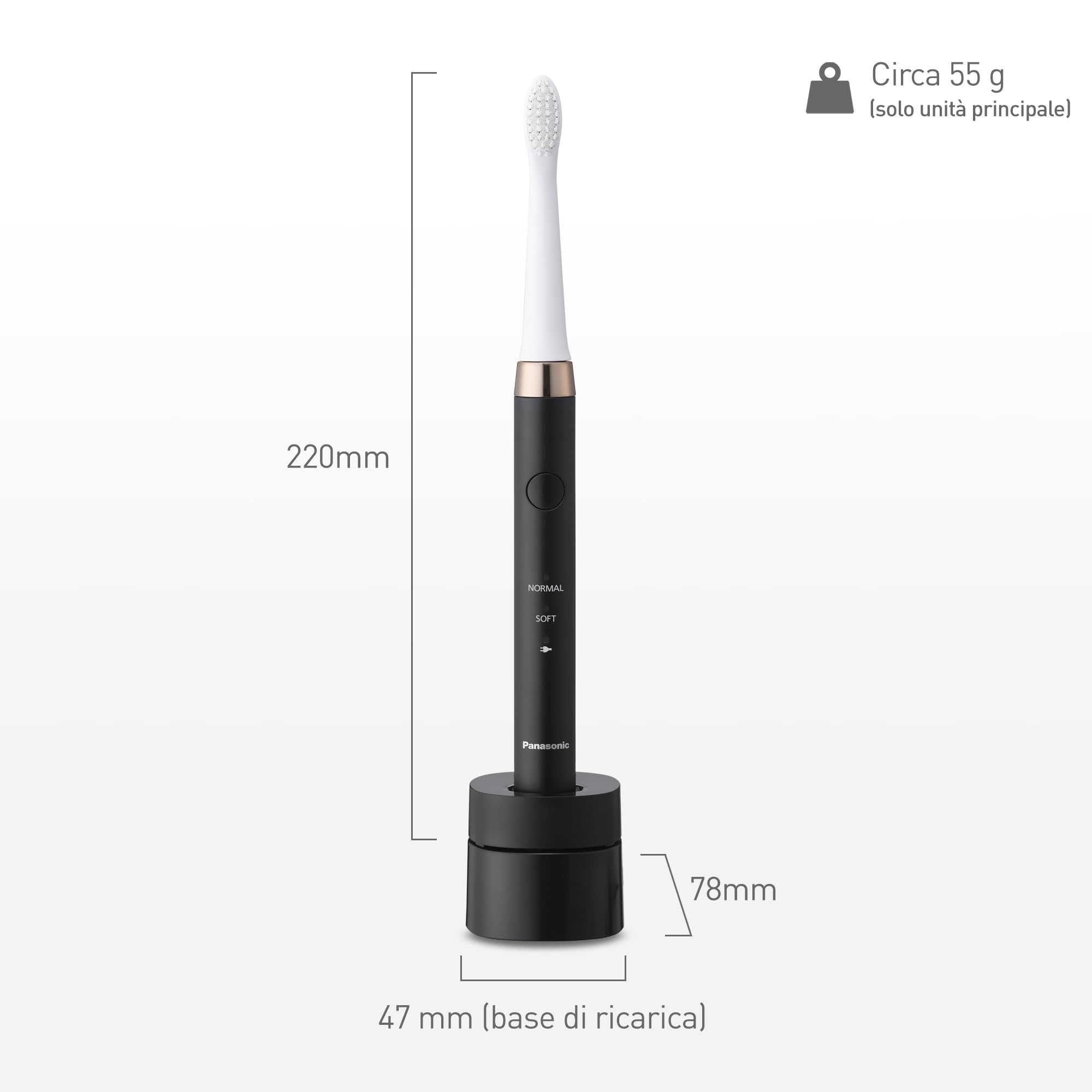 Panasonic EW-DM81-K503 Spazzolino Elettrico, 2 Testine Incluse, Timer, 2 Modalità di Funzionamento, Design Ergonomico, 31.000 Movimenti al Minuto, Vibrazioni Soniche, Nero