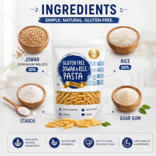 Image of INDULGENCE Jowar Rice Gluten-Free Pasta 400g (2 x 200g) | High Protein | Healthy Millet-Based Pasta | Wheat-Free for Kids & Adults
