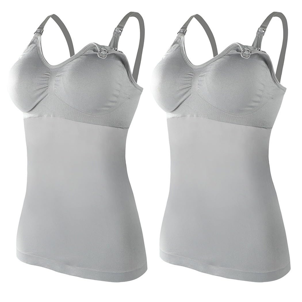 Lot de 2 débardeurs d'allaitement pour femme avec soutien-gorge intégré - Soutien-gorge d'allaitement sans coutures - Sans armatures