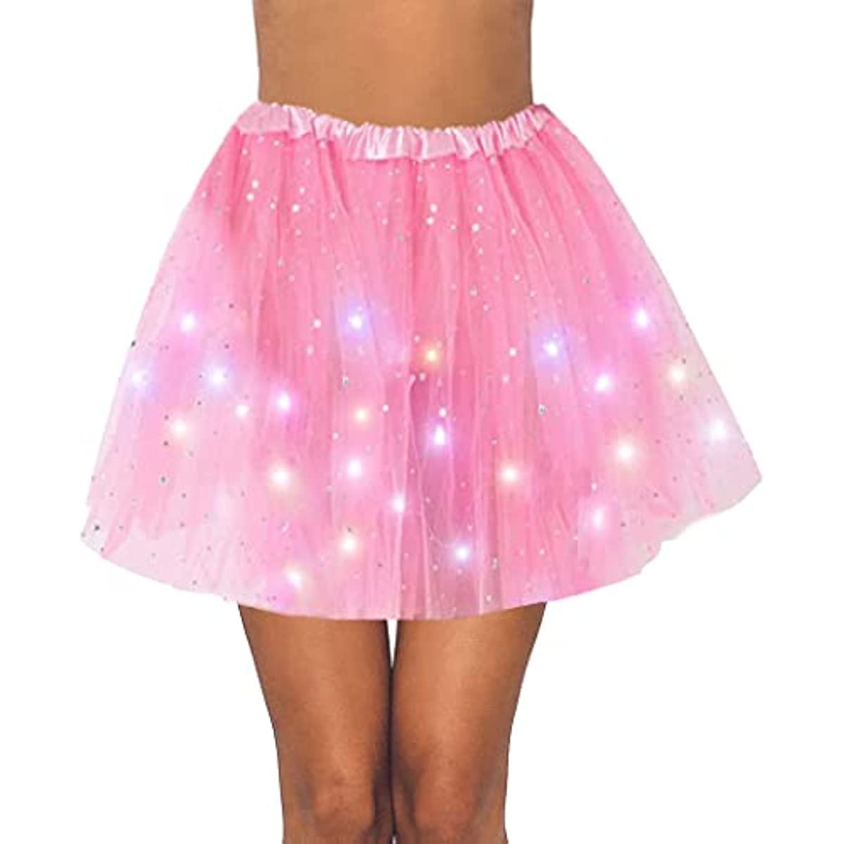 Msrlassn Tutu Falda Mujer Lentejuelas Estrellas Faldas con Luz Led Faldas de Tul Short Ballet Baile para Danza Fiesta