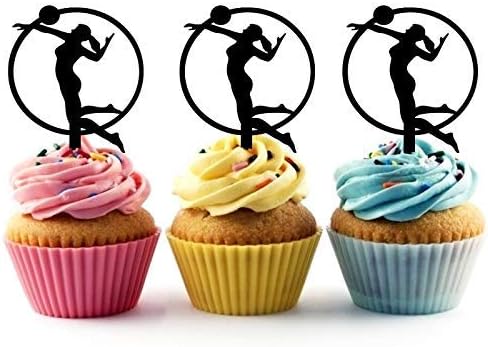 Beach Volleyball Silhouette Acrylic Cupcake Toppers 12 pcs