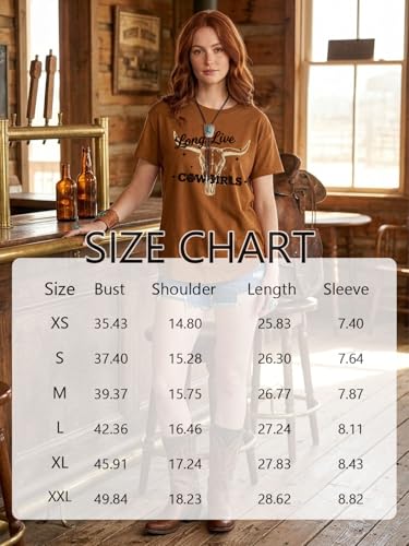 Eatbook Western Shirts for Women Cowgirl Cow Skull Graphic Tee Rodeo Tops — view 6