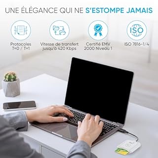 Lecteur de Carte Vitale Monofente Fixe - LITEO - Olaqin - Plug and Play - Ne nécessite Pas d'installation de Logiciel - Câble USB A