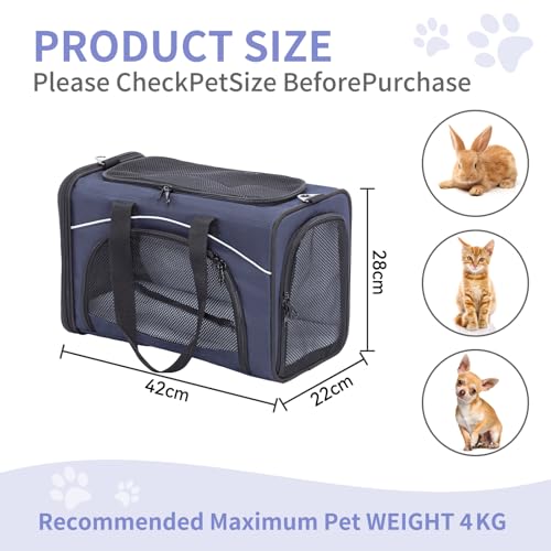 Petsfit Transporttasche Katze & Hundetasche Flugzeug | Flugtasche für Hunde & Transportbox Katze | Flugtaugliche Haustiertasche | Sicherer Transport in Auto, Flugzeug und Bahn, S/Blau