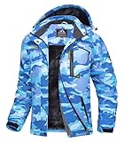 MAGCOMSEN Womens Winter Jacket Waterproof Insulated Snow Ski Jackets Fleece Lined Outdoor Mountain Hiking Raincoats Blue Camo, L