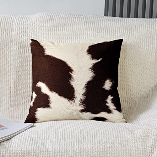 Kissenbezug aus Rindsleder, 60 x 60 cm, Rindsleder, Western, Bauernhof, Wildtiere, Bauernhof, Tiere, Leder, Kissenhülle, wendbar, weiß, braun, 2 Stück