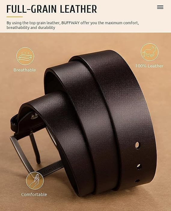 Image of Men's Automatic Buckle Leather Belt with Adjustable Ratchet System, Premium Formal and Casual Waist Belt for Jeans, Trousers and Office Wear