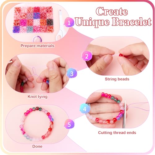 Image of XSEINO About 1200+ pcs 6mm Glass Beads Bracelet Making Kit, 24 Assorted Red Bi-Color Fusion Series Crystal Beads for Jewelry Making, DIY Crafts, Friendship Bracelets