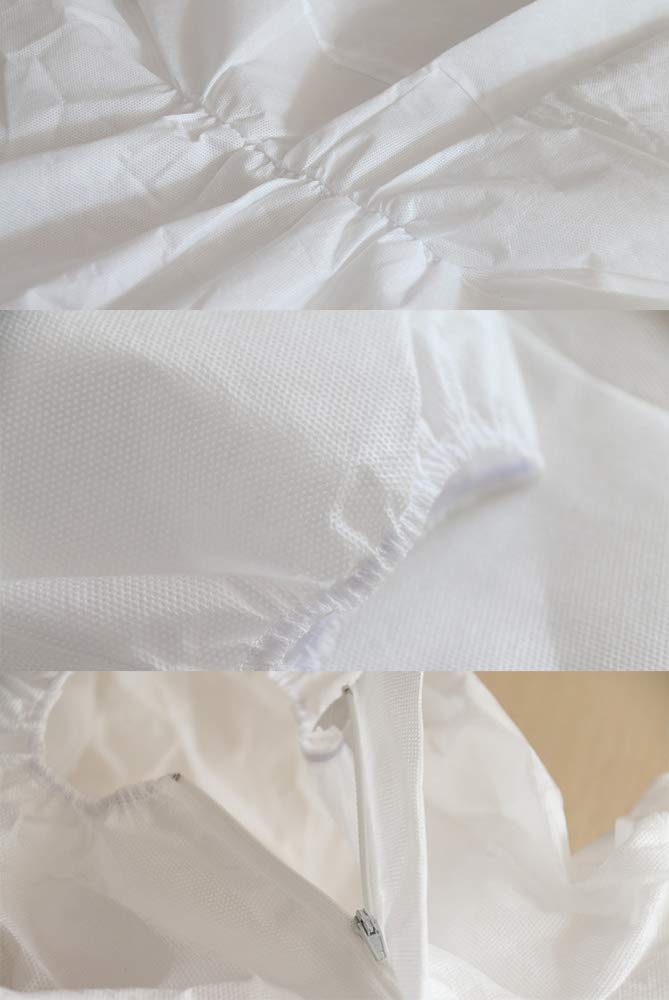 75G blanco microporosa Mono,Bota,Capucha,puños elásticos,los tobillos,la cintura,para trabajo pesado Trajes de protección,unisex Desechable Ropa de trabajo para el servicio de limpieza,pintura,5pack,L