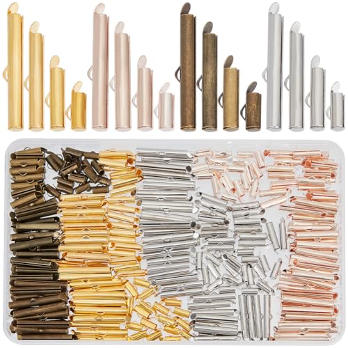 CREATCABIN 320Pcs 16Styles Slider Clasp for Beading 4 Colors Slider End Clasps Slide Tube Cord Ends Caps Crimp End Tube Slider Clasp Jewelry Findings for Beading Necklace Bracelet DIY Jewelry Making by CREATCABIN - Used condition - US$10.54