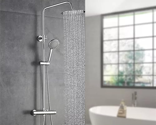 AILRINNI Columna Ducha Termostática, para Traje de Duchas de Baño Columna, Poste de Ducha con Altura Ajustable, con Cabeza de Duchas de Mano Redonda y Aspersor de Ducha, cromado Cover