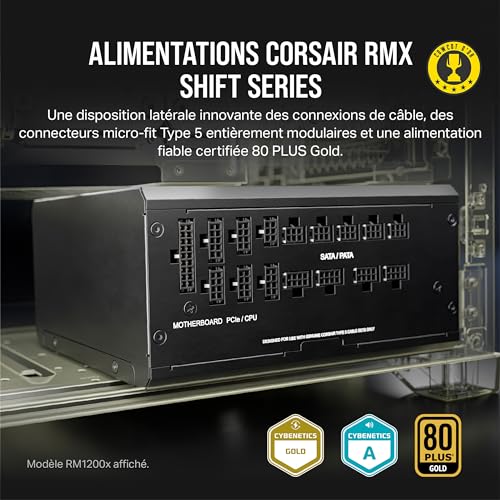 Corsair RM750x SHIFT Alimentation ATX Entièrement Modulaire - Interface Latérale Modulaire - Compliant ATX 3.1 & PCIe 5.1 - Condensateurs Évalués à 105°C - Efficacité 80 PLUS Gold - Noir