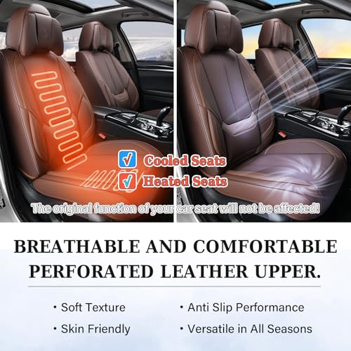 Image of Coverado Universal Seat Covers Front, 2-Pack Universal Seat Covers for Cars, Waterproof Nappa Leather Car Seat Covers with Head Pillow, Auto Protectors Fit for Most Sedans SUV Pick-up Truck-Brown