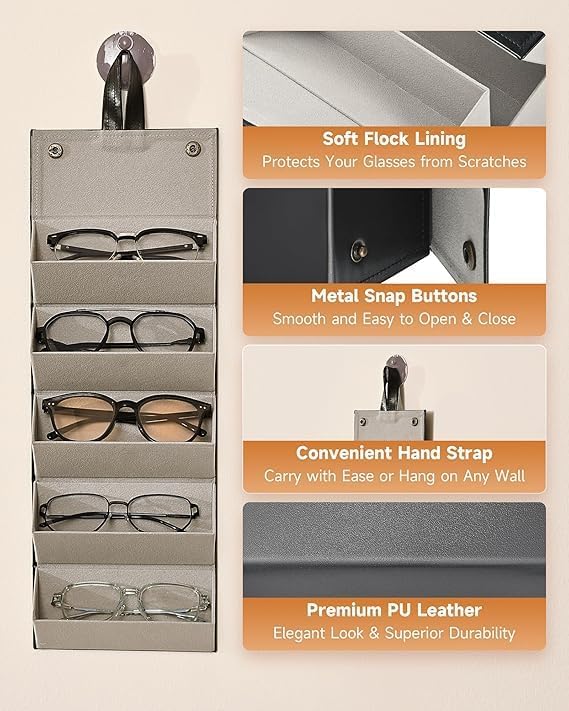 UGU ZONE 5 Slot Foldable Sunglasses Organizer Case | Portable Eyewear Storage Box with Magnetic Closure | Travel Glasses Holder for Men & Women | Protective Specs Display Case (Black) 2