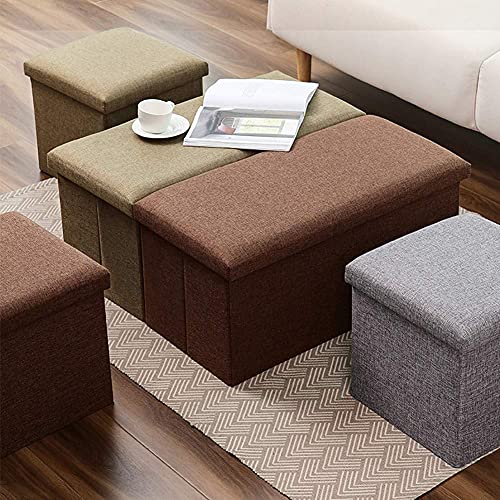 Pouf de rangement cube pliable repose-pieds bleu 76cm