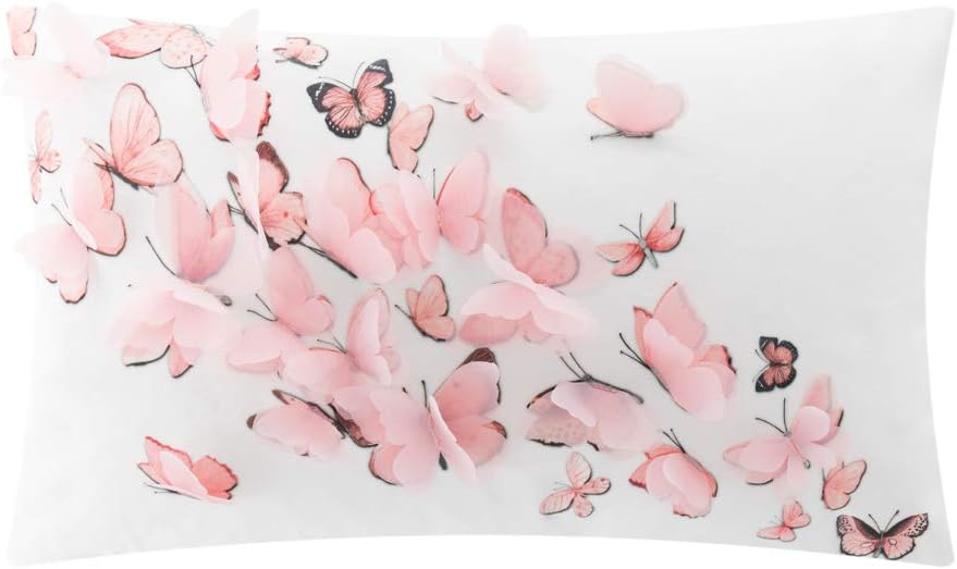 KINGROSE 3D Butterfly Decorative Throw Pillow Cover Soft Accent Pillow Case Rectangle Cushion Cover for Summer Sofa Bedroom Couch Home Decor 12 x 20 Inches Pink