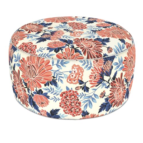 LVTXIII Indoor/Outdoor Large Inflatable Ottoman Pouf D31 x H14 Inch, Round Footstool with Handle, Weather-Resistant Portable Furniture for Patio, Camping, Beach, Vibrant Blossom by LVTXIII - Used condition - US$37.99