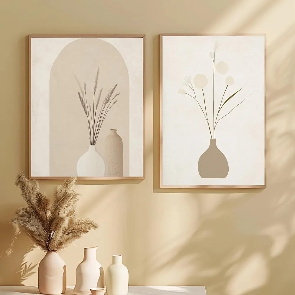 Ltjiajuypd Frameless Minimalist Style Art Neutral Plant Poster,Modern Living Room Wall Decorbeige And Brown Painting(50X70cm-2Pcs)