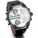 Produktbild JewelryWe Herren Armbanduhr, Analog Quarz, Fashion Casual große Sport Leder Armband Uhr mit Dual Zeitzonen Zifferblatt, Schwarz