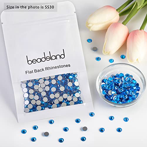 Image of Beadsland Flat Back Crystal Rhinestones, Capri Blue, SS30, 576pcs | Flatback Glass Gems, 6.3-6.5mm, for Nail Art Craft, Glue Fix