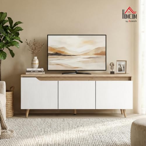 Miniatura 2 de Homcom Mueble De Tv, Mesa De Tv Para Salón, Con 3 Puertas, Para Televisión De 55 Pulgadas, Estilo Moderno, 120x35x45,5 Cm, Roble Y Blanco