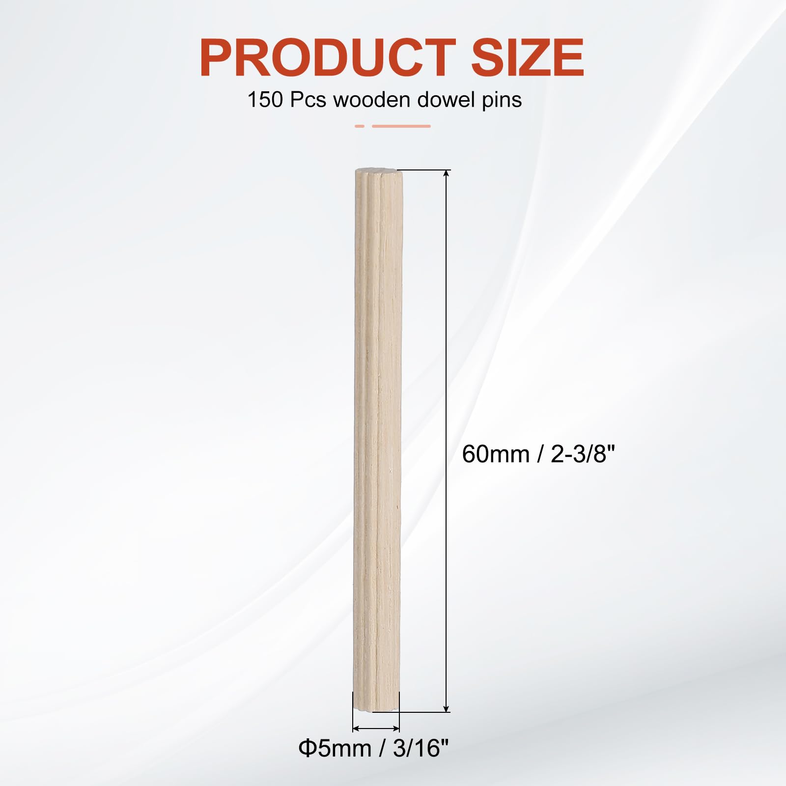 PATIKIL Wooden Dowel Pins 3/16" x 2-3/8" (5mm x 60mm) Straight Dowel Rods Wood Fluted Dowels Rods for Crafts Furniture DIY Hardwood Count 150 - Image 2