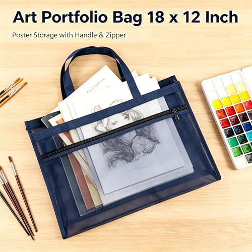 Image of Art Portfolio Bag 18 x 12 Inch, Poster Storage Bag with Handle and Zipper Organizer Transparent Bag for Posters Board, Painting Book, Bulletin Boards, Watercolor Sketchbook