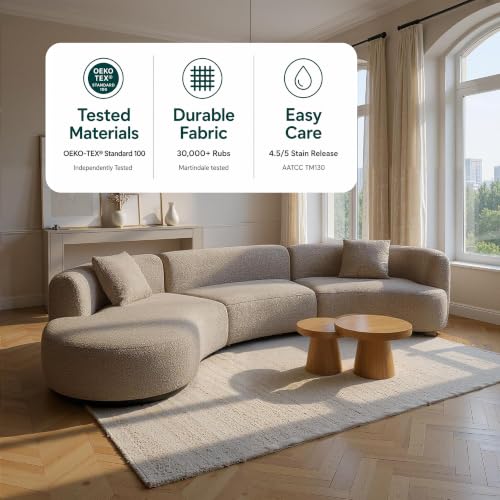 Image of Acanva Formia Boucle Curved Sectional Sofa, 153 inch W Left Hand, Light Coffee