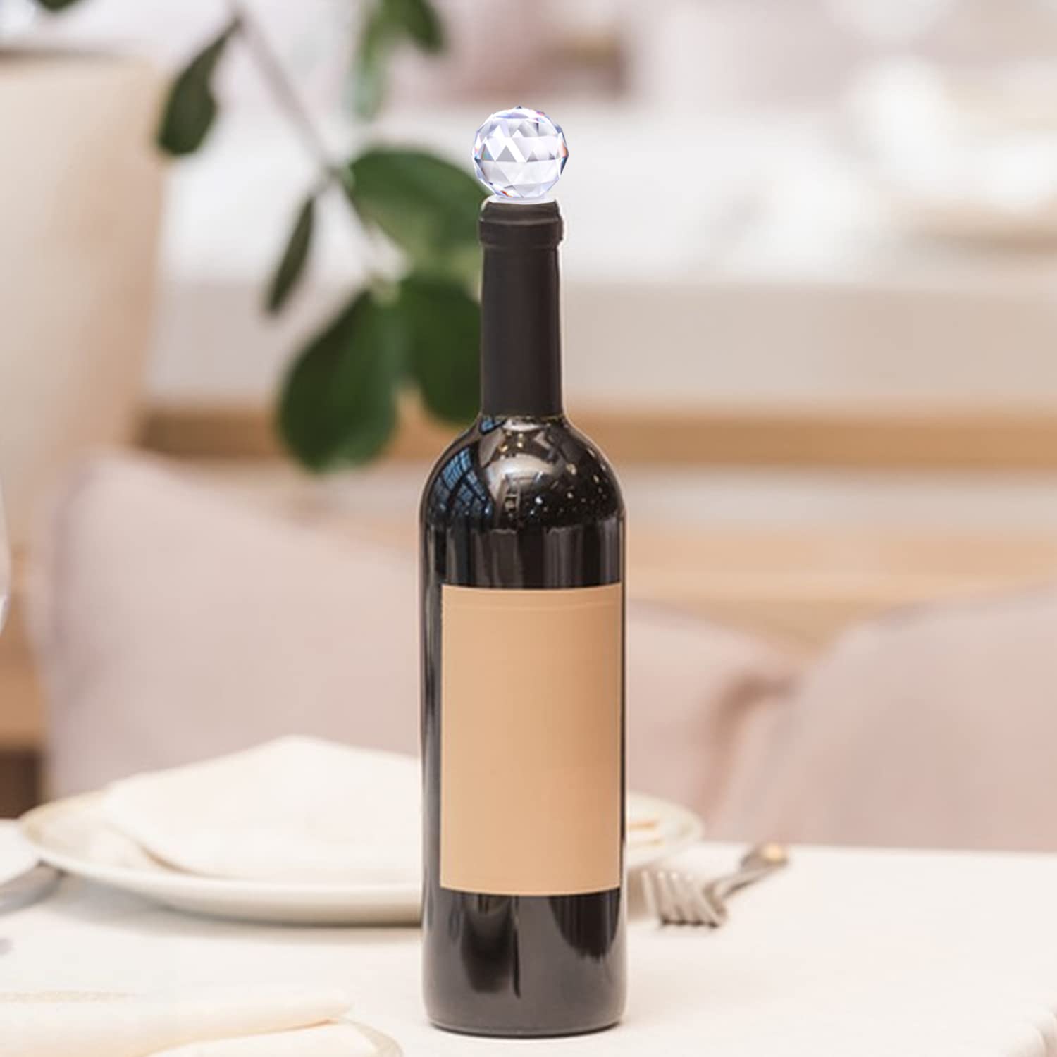 10 tapones de botella únicos decorativos con bola de cristal, mini tapón de botella de vidrio acrílico transparente con silicona hermética para vino, bebidas, refrescos, champán, licores, aceites